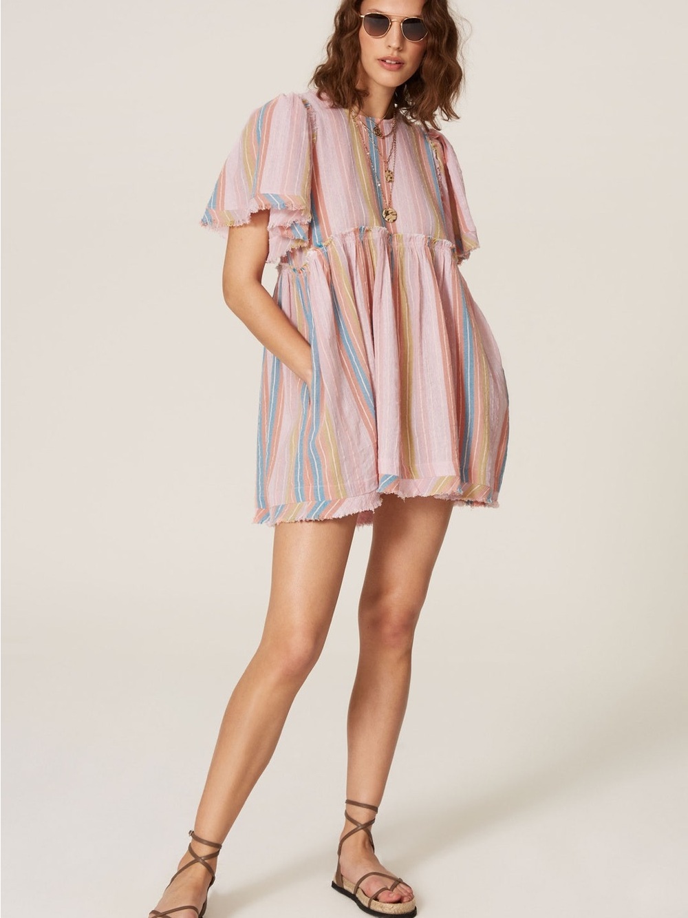 Show Me Your Mumu Brooks Babydoll Mini Dress in Paradise Stripe
